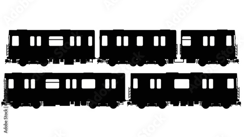 Silhouette of a Subway Train with Multiple Cars on White Background