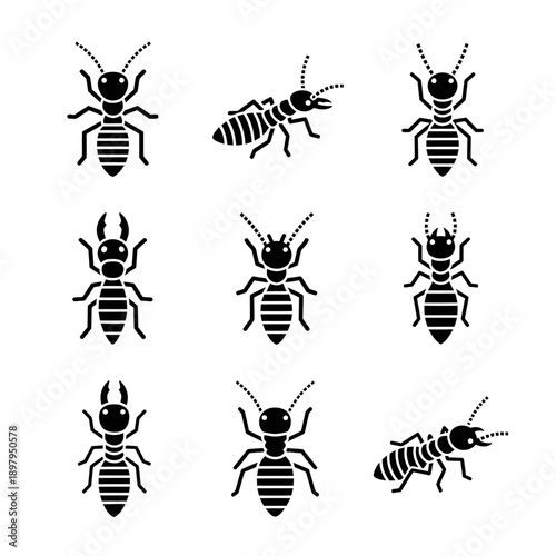 Termite Icons Set: Soldier, Worker, Swarmers - Pest Control and Insect Infestation Concept