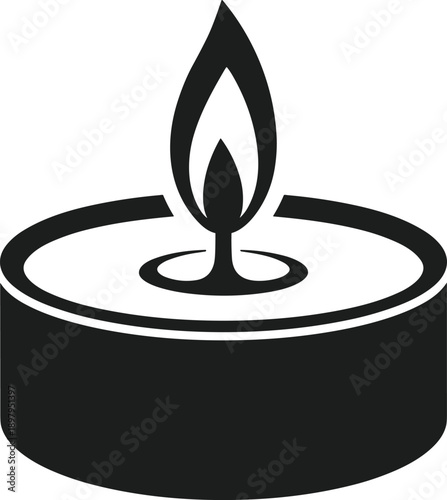 Black silhouette of a lit candle with a flame fire light