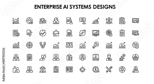 Enterprise AI Systems Designs: Business Technology Icons Collection