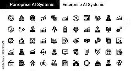 Enterprise AI Systems: Diverse Icons for Business Technology and Data Analysis