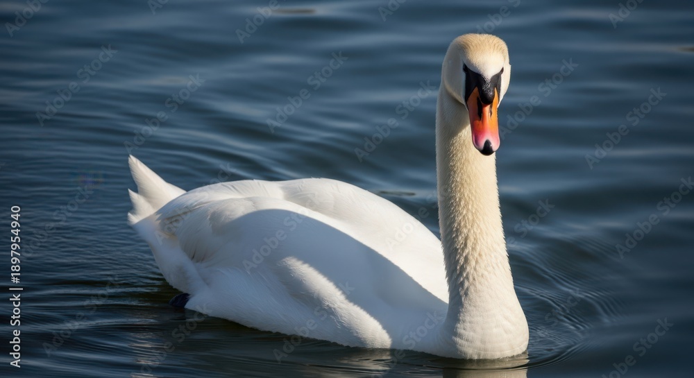 Obraz premium A white swan swimming on a serene body of water with ripples on a sunny day