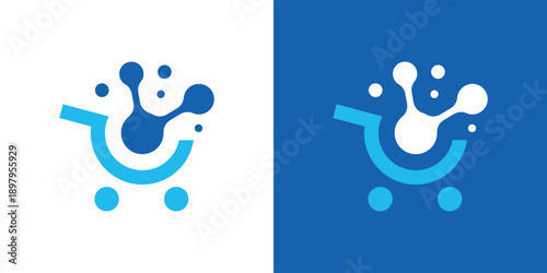 Dual meaning logo combining a shopping trolley and connected dots, symbolizing smart retail, digital commerce, connectivity, and modern shopping technology solutions.
