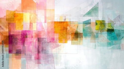 Colorful shapes create a vibrant abstract design in bright hues