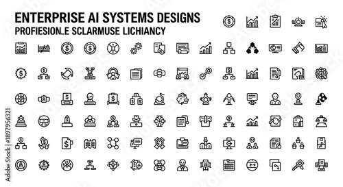 Enterprise AI Systems Icons: Business, Technology, Data & Strategy