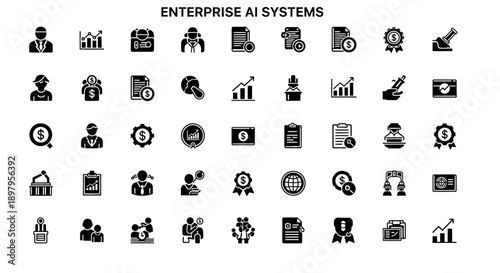 Enterprise AI Systems Icons: Business, Technology, Finance & Management Concepts