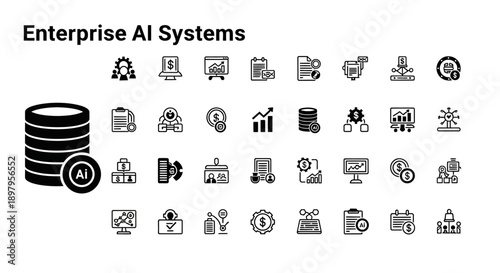 Enterprise AI Systems Icons: Data, Analytics, Strategy, and Management