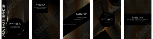 Golden Luxury invitation template card big set, Premium geometric figure wave gold frame typography design. Elegant background for advertising, gala card, grand opening, party invitation, layout