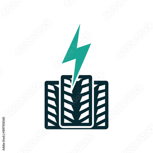 Electric Vehicle Tires Icon, Teal Lightning Bolt