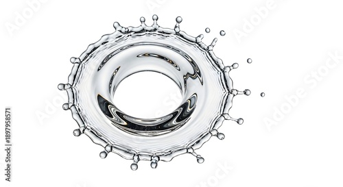 Dynamic high-speed photography captures a perfect, clear toroidal splash of liquid in crisp white isolation.