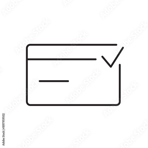 A vector icon of a credit card with a check mark, indicating a successful payment, created in line style with editable stroke