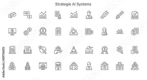 Strategic AI Systems Icons: Business, Finance, Technology, and Growth Concepts