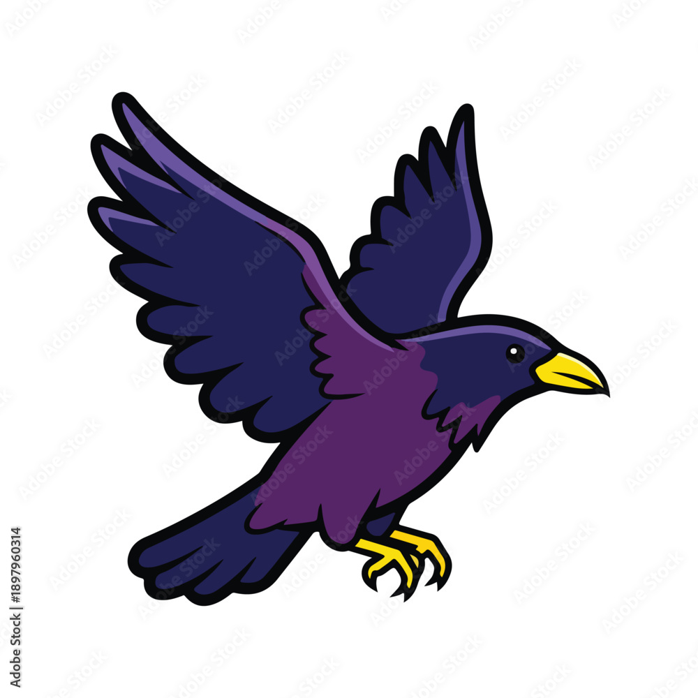 Fototapeta premium A purple bird in flight with wings spread