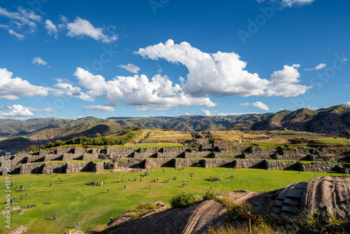 Ancient Inca fortress of Sacsayhuaman with massive stone walls, Cusco, Peru