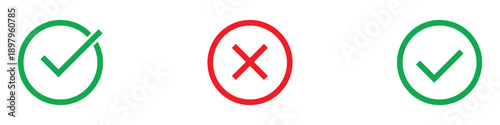 Green check marks and red cross icon vector. correct and incorrect option symbol. vector illustration.