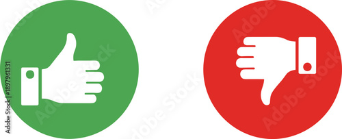Thumbs Up and Thumbs Down Icon Set Vector with Green and Red Approval Symbols