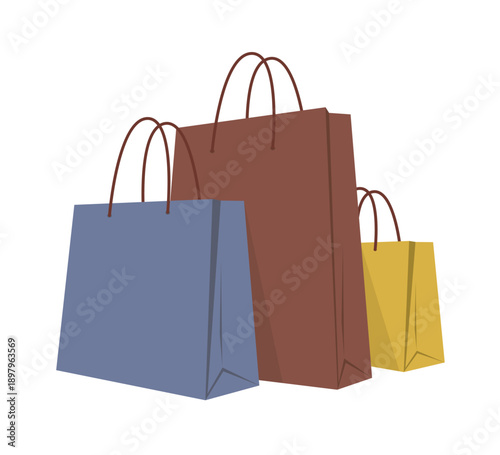 Konstfotografi Three shopping bags in different colors and sizes are depicted in this vector illustration
