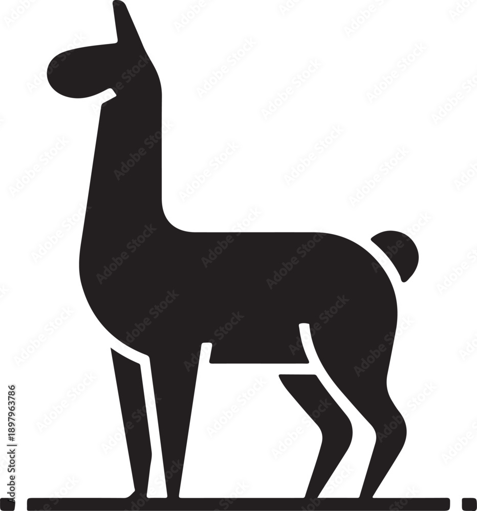 Fototapeta premium Simple Stylized Black Silhouette Llama or Alpaca Standing in Profile Vector Illustration, Isolated Animal Icon on White Background