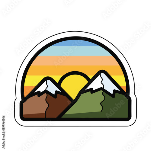 A sticker of a mountain range at sunset