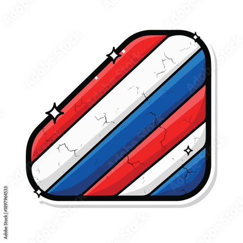 A sticker with red, white, and blue diagonal stripes