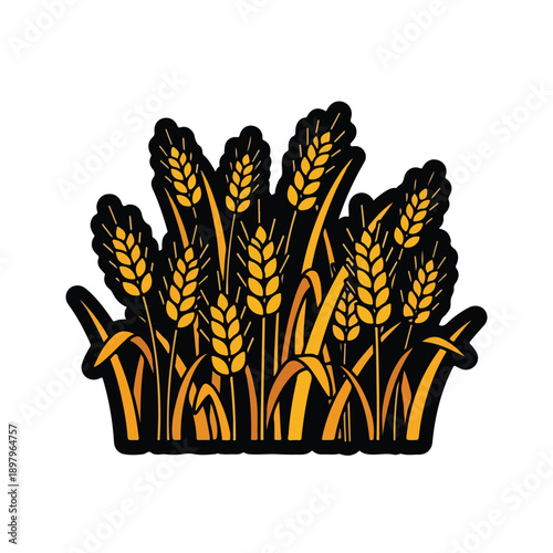 A stylized illustration of a bunch of golden wheat stalks
