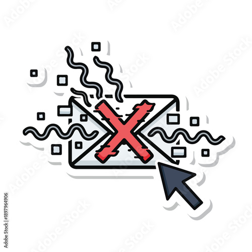 A stylized illustration of an envelope with a red X