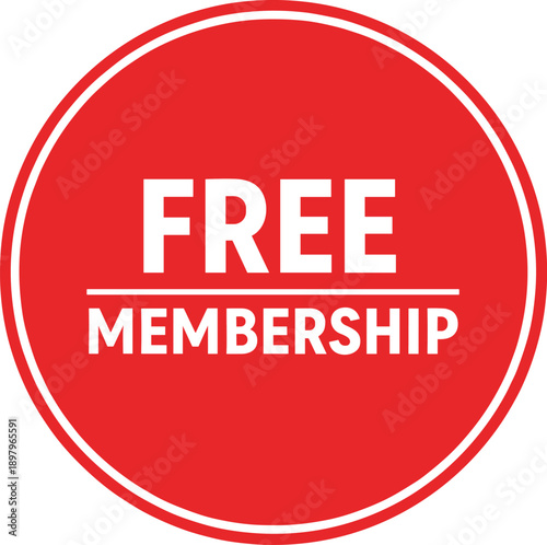 Free membership red circular badge vector illustration with bold typography for subscription offers, promotions, and marketing campaigns
