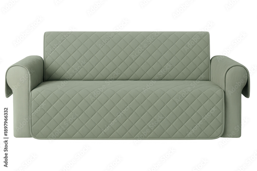 Fototapeta premium Sage green quilted sofa with diamond pattern