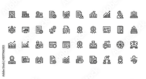 Business Icons Set: Finance, Analytics, Management, Strategy, and Success