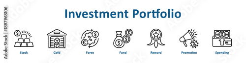 Investment Portfolio icon banner line art collection