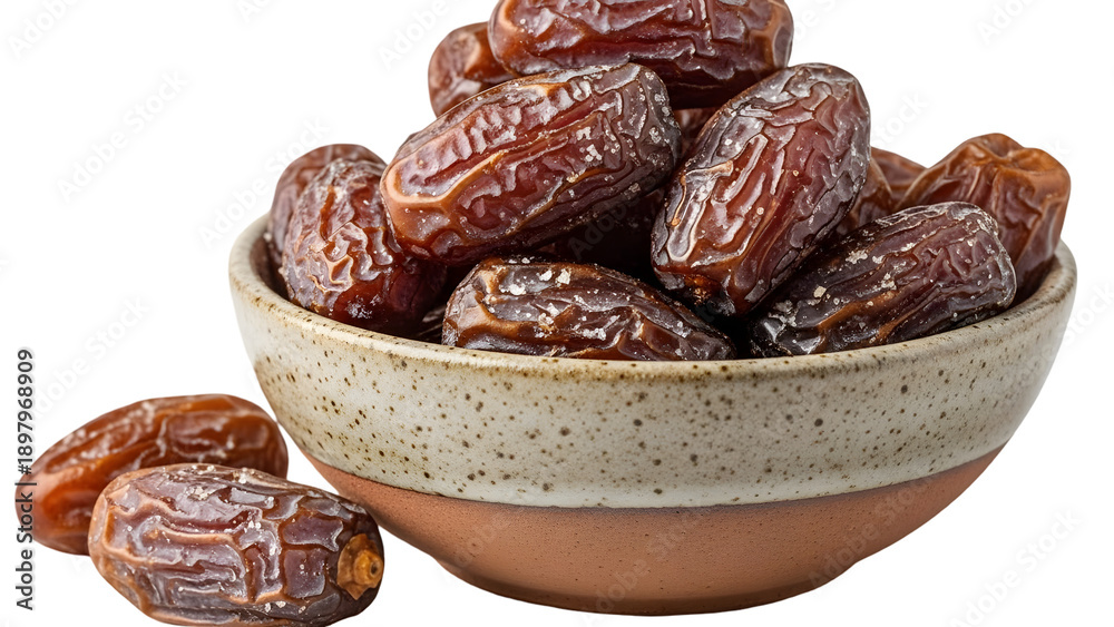 Obraz premium A bowl of dried dates on a black background