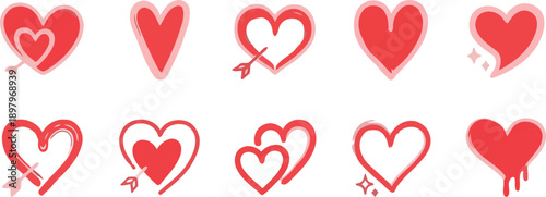 Ten Red Hearts: A charming compilation of ten unique, red heart illustrations. Each design evokes the essence of love, passion, and affection.
