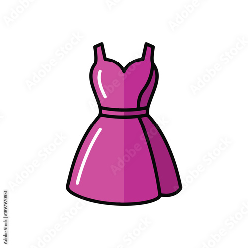 A vibrant pink dress with a defined waist and sleeveless design