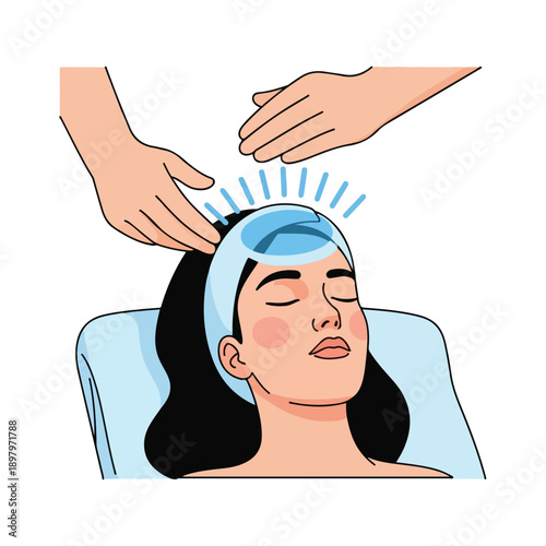 A woman receiving a head massage