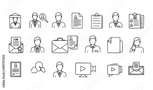 Professional headhunting and career line icon collection vector