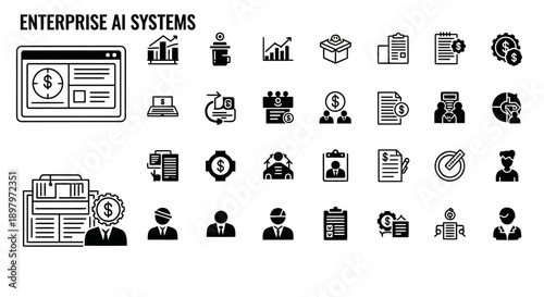 Enterprise AI Systems Icons: Business, Finance, Technology, and Analytics