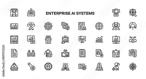 Enterprise AI Systems Icons Set - Artificial Intelligence Business Solutions