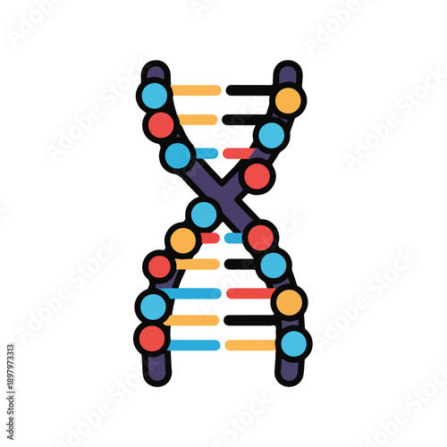 Colorful DNA double helix model with red, blue, and orange