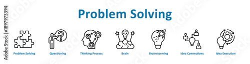 Problem Solving icon banner line art collection