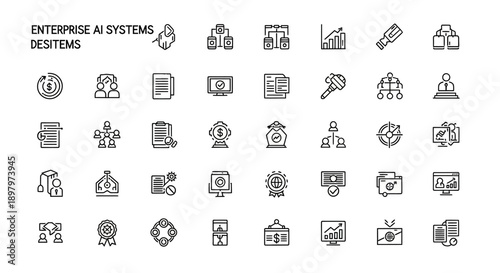 Enterprise AI Systems Icons: Technology, Data, Strategy, Business Growth, Innovation