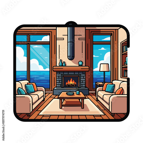 Cozy living room with ocean view