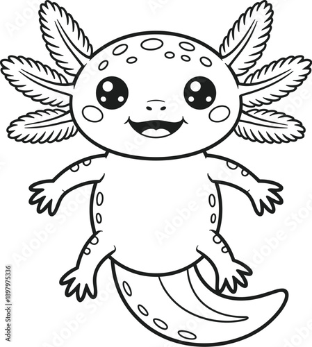 Cute axolotl coloring page vector illustration for kids 1