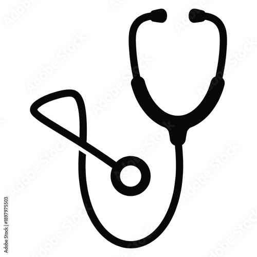 A black silhouette of a stethoscope, representing medical care, healthcare, diagnosis, and a symbol of doctor profession