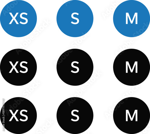Clothing Size Labels XS S M Circular Buttons Set UI Icon