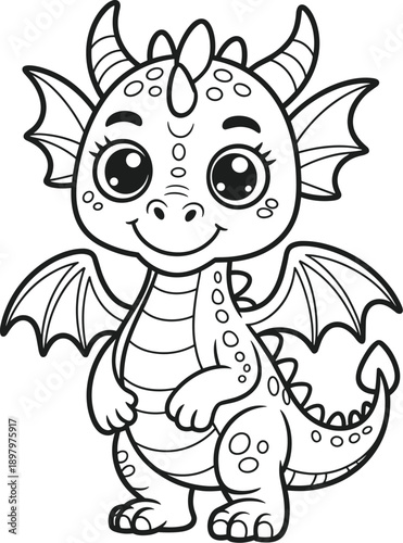Cute baby dragon coloring page vector illustration cartoon 1