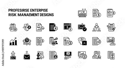 Risk Management Icons Set: Business, Finance, Strategy, Planning, Analysis
