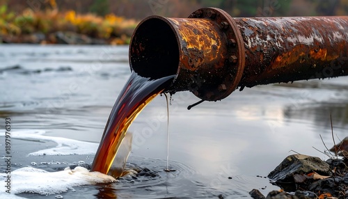 Pollution from Rusty Pipe Pouring into Water.
