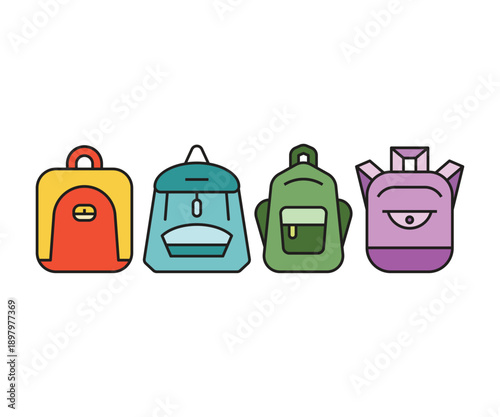 backpack, satchel and school bag icons set illustration vector