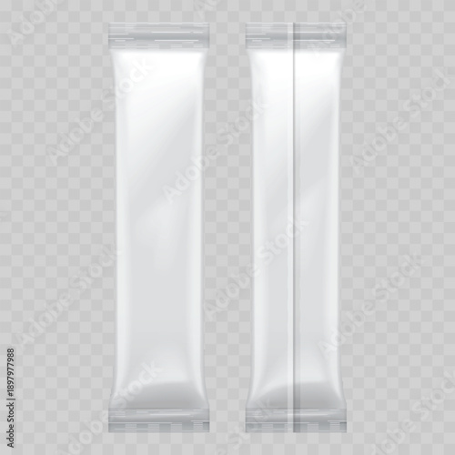 Realistic White Stick Pack Mockup Set Front Back View. Vector