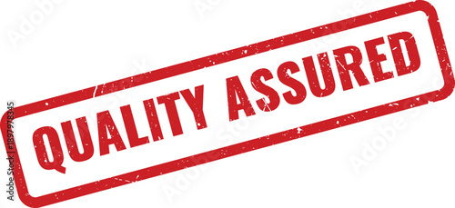 Red Quality Assured Rubber Stamp on White Background Indicating High Standards